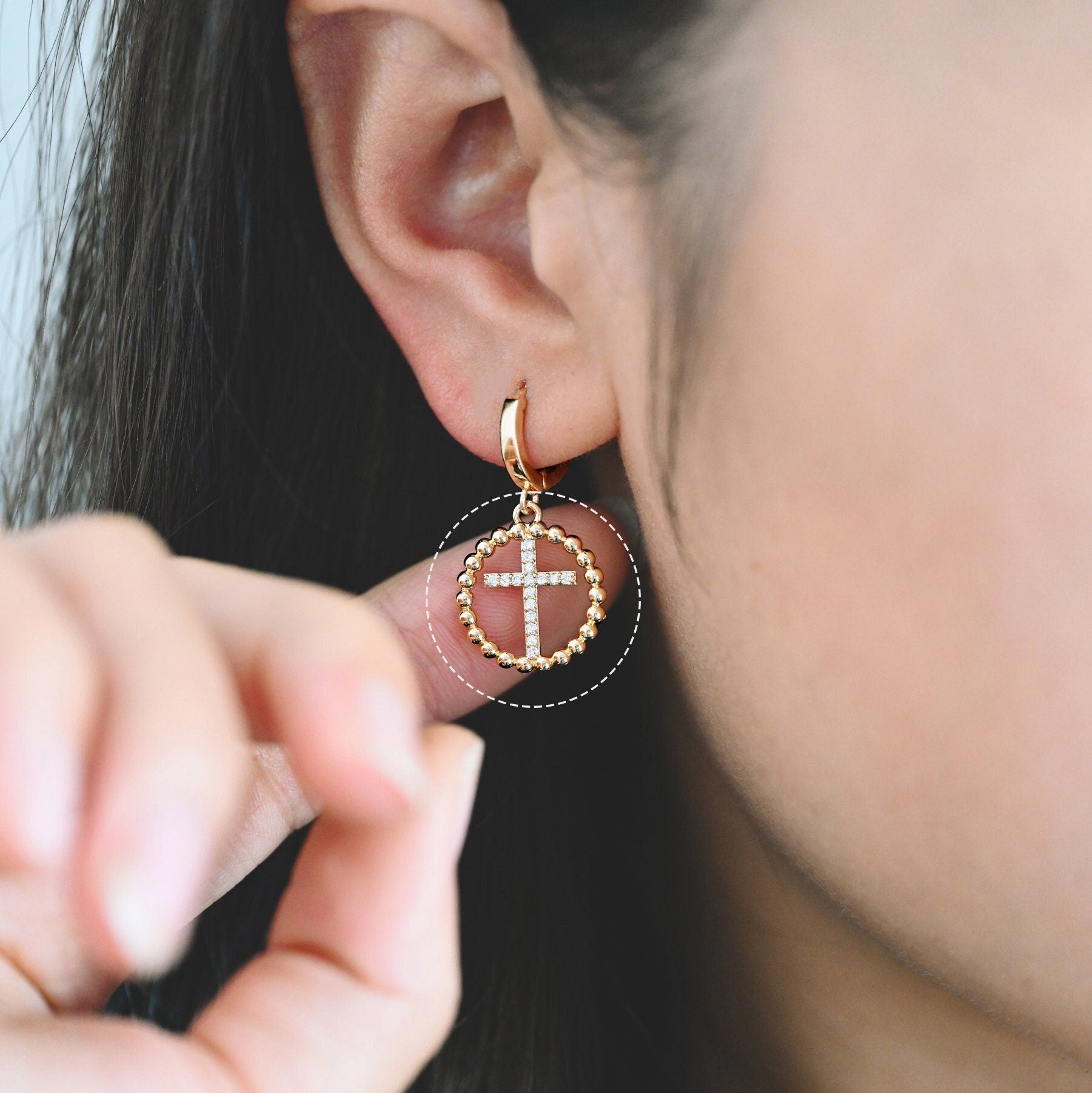 10pcs Gold plated Brass Cross Charm, CZ pave Cross Pendants 16mm (GB-2084)